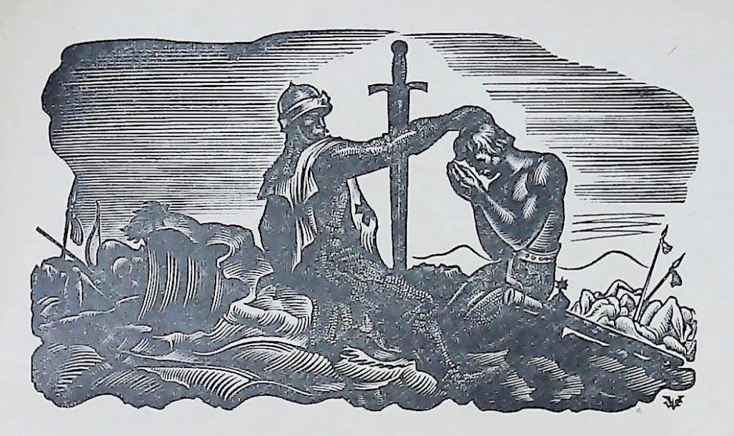 L'adoubement de Groffroy sur le champ de bataille, par son père Guibert