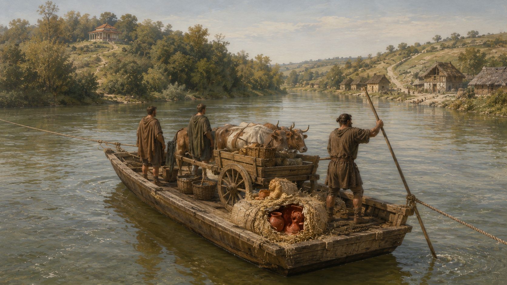 Reconstitution d'un bac traversant la Seine entre Bennecourt et Bonnières à l'époque gallo-romaine