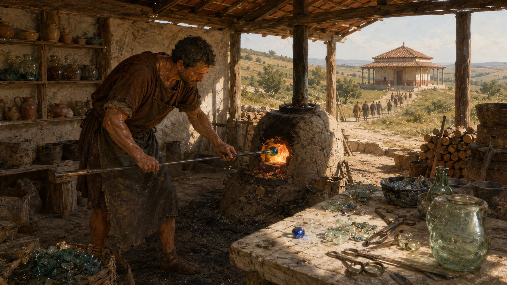 Reconstitution d'un atelier de verrier gallo-romain sur le plateau des Guinets