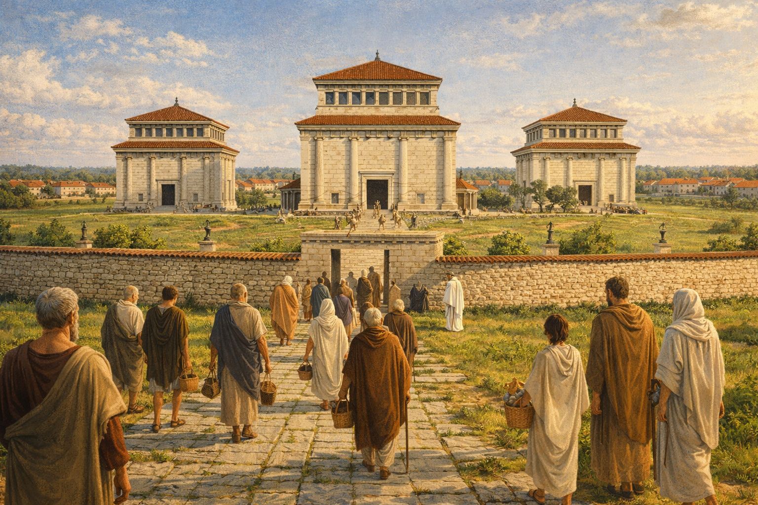 Procession de pèlerins vers le grand sanctuaire de Gisacum
