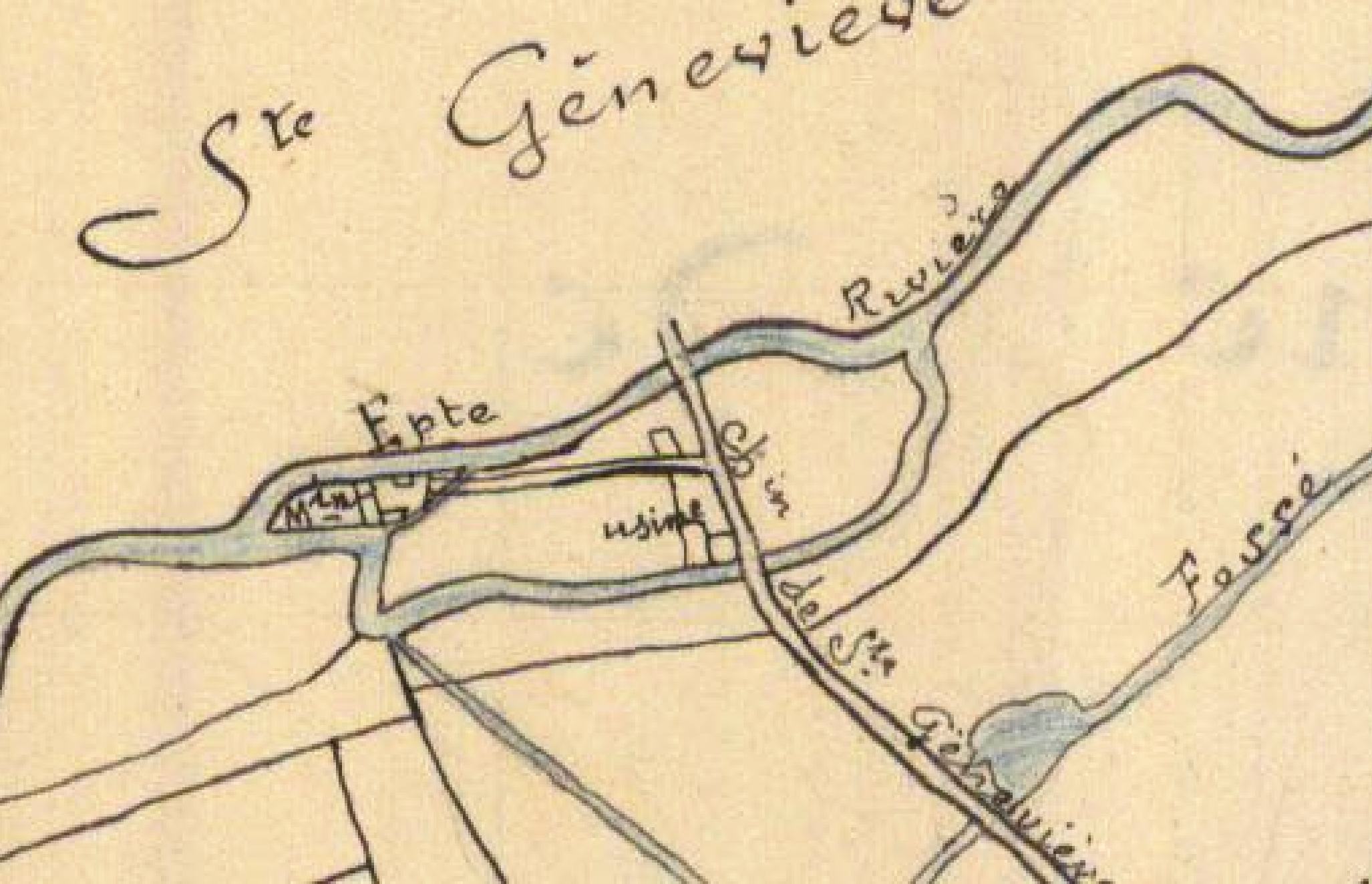 Plan de l'instituteur Ferrant - Zoom sur le moulin et l'usine sur l'Epte'