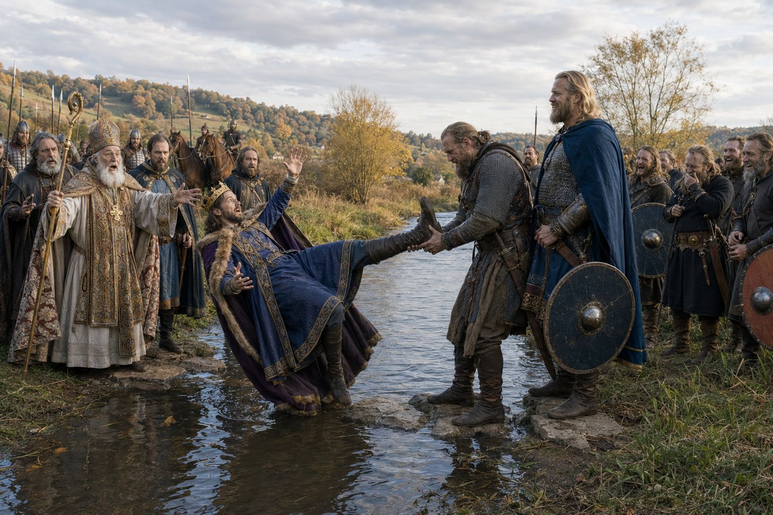 Le guerrier normand saisit le pied du roi Charles le Simple et le renverse