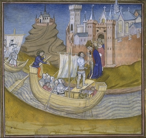 L'archevêque de Rouen traitant avec Rollon, miniature du XIVe siècle