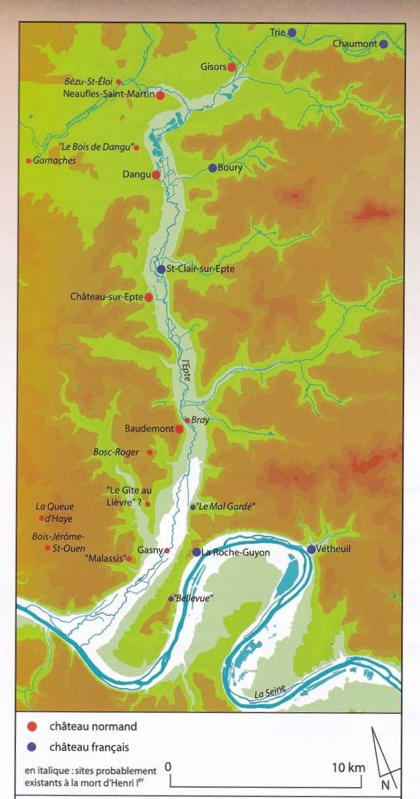 Les châteaux qui verrouillent la vallée de l'Epte aux XIe et XIIe siècles