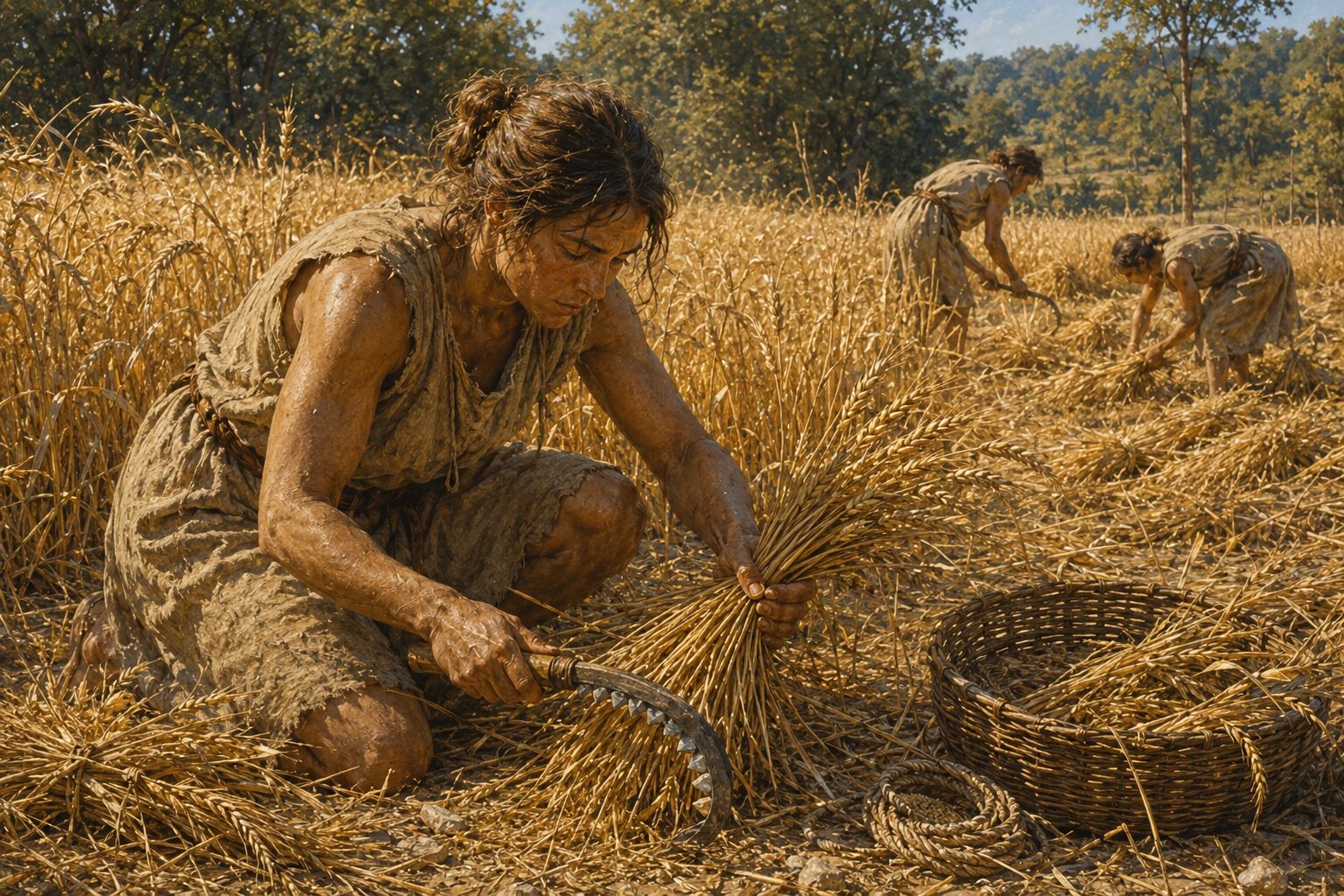 Moisson au Néolithique : faucille à éléments de silex emmanchés