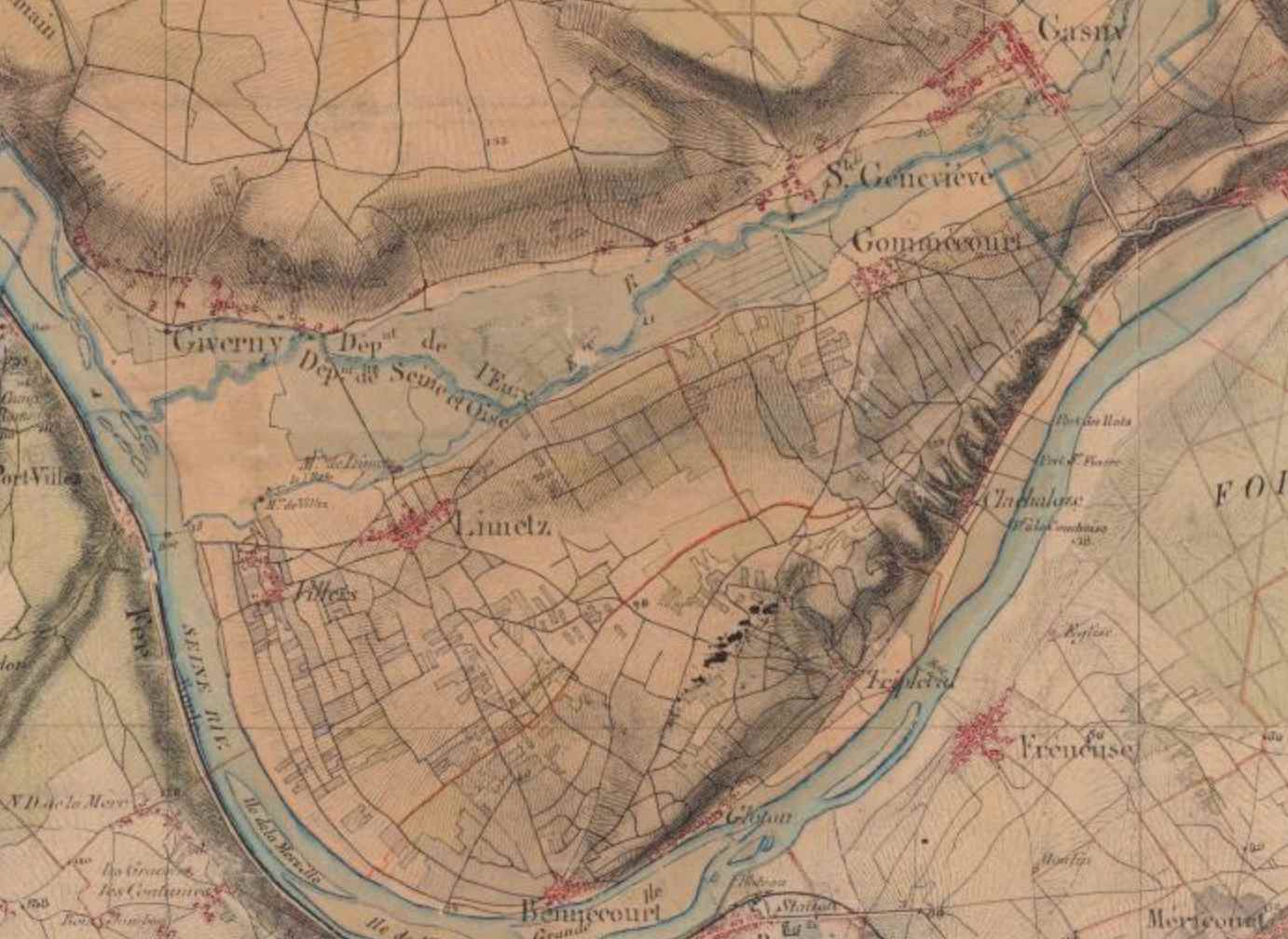 Extrait de la carte de Cassini (vers 1756-1789) montrant Gommecourt, Clachaloze et les villages voisins