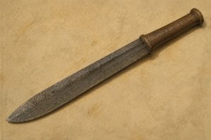 Scramasaxe, long couteau de combat à un seul tranchant, arme caractéristique des guerriers francs (VIe–VIIe siècle)