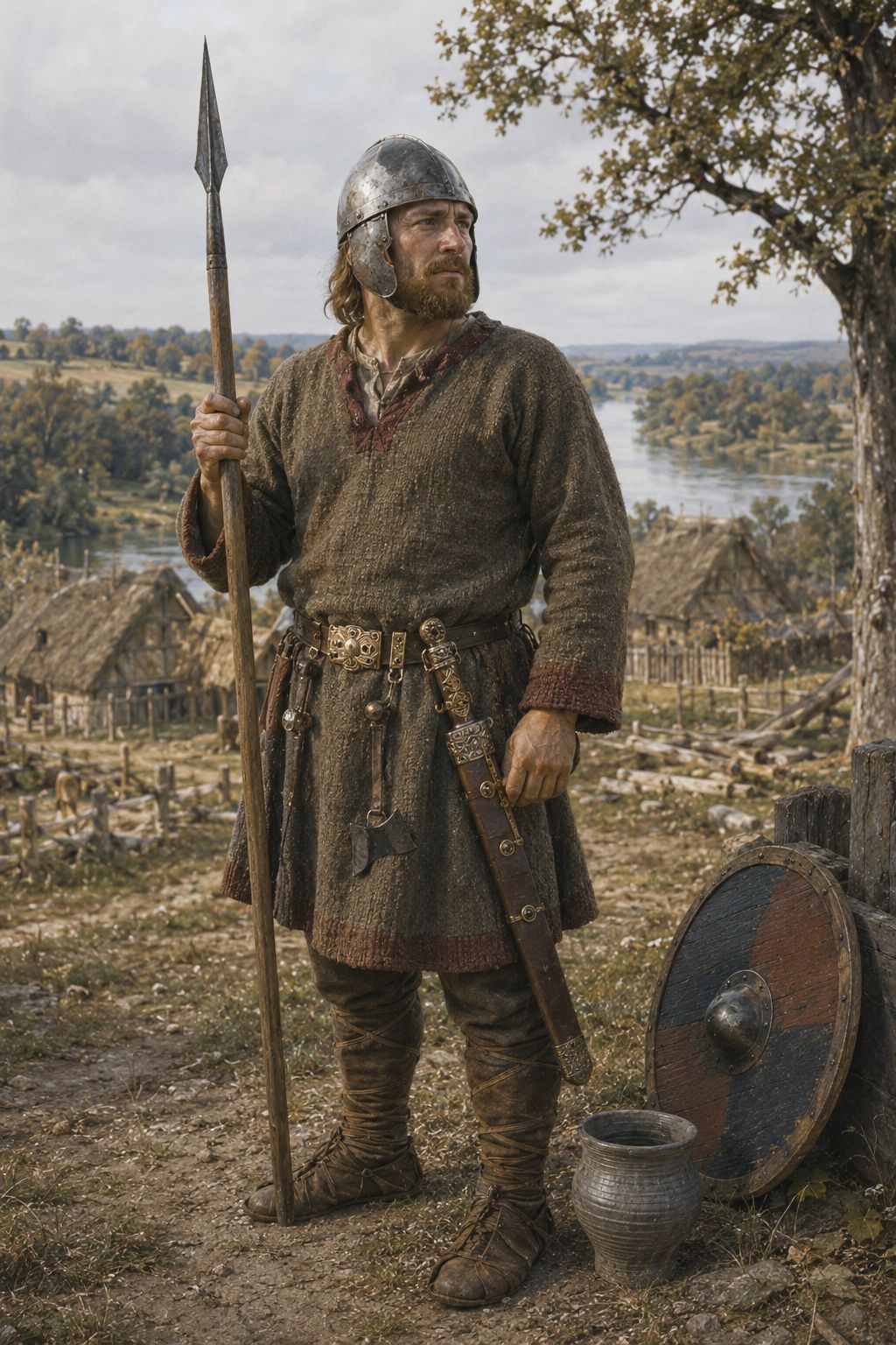 Guerrier franc des VIe-VIIe siècles, scramasaxe à la ceinture