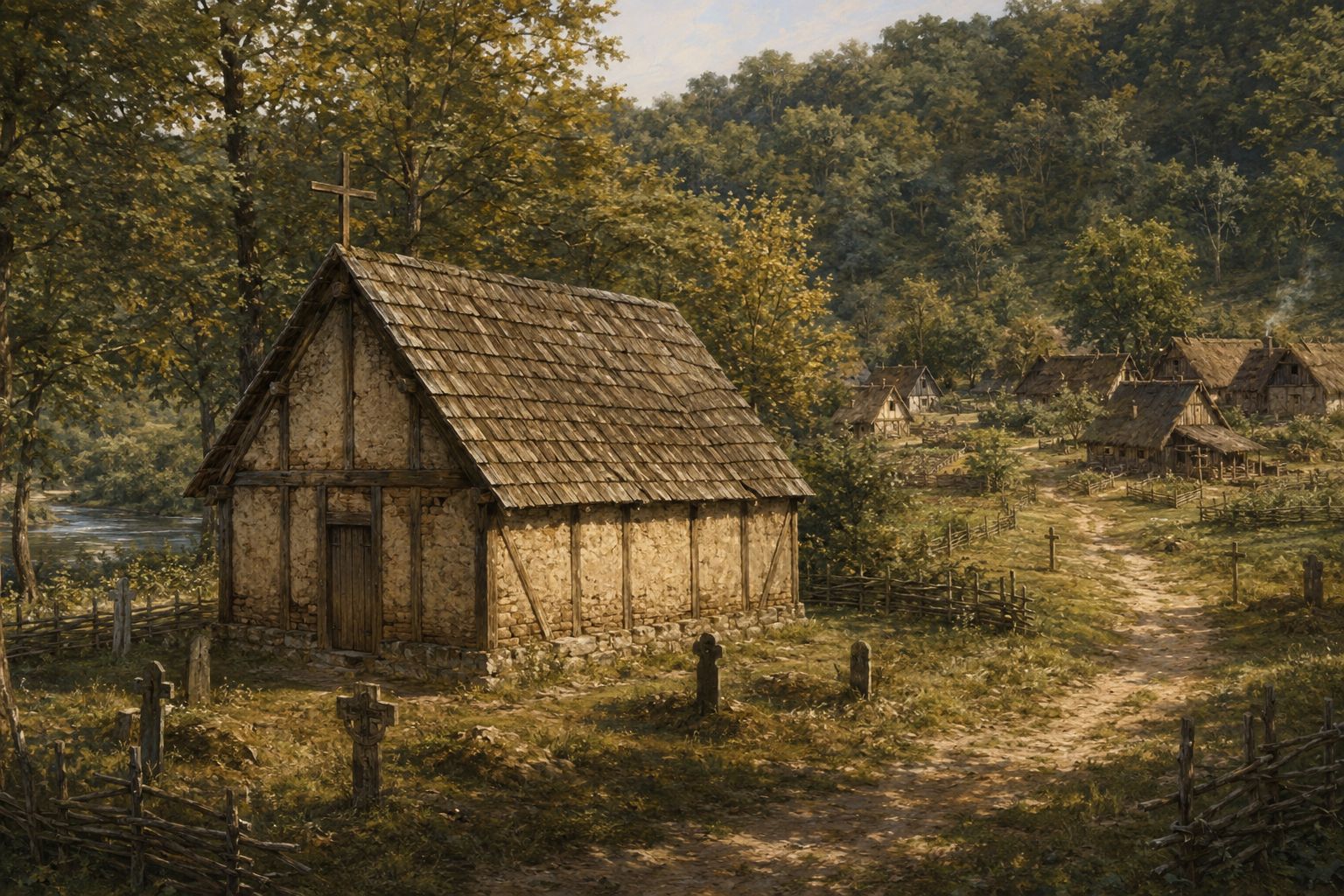 Église alto-médiévale dans la vallée de l'Epte, illustrant la christianisation et les vocables de saints