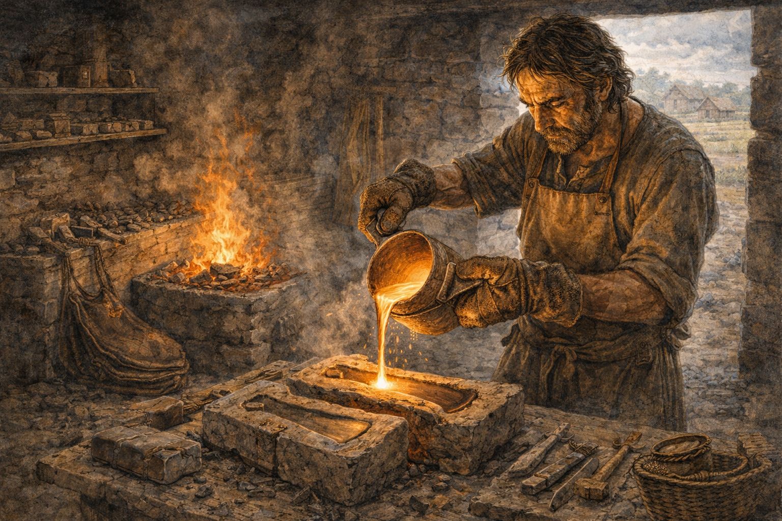 Forgeron coulant du bronze