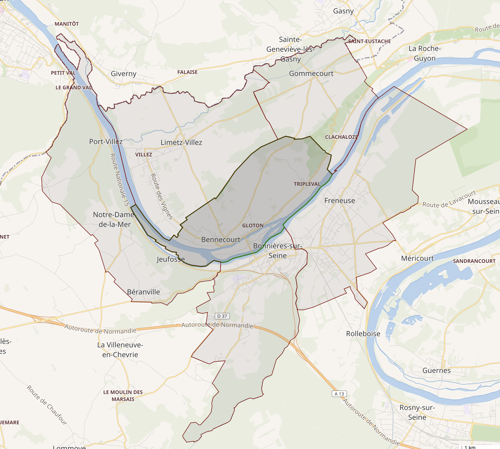 Carte de situation de Bennecourt dans le département des Yvelines