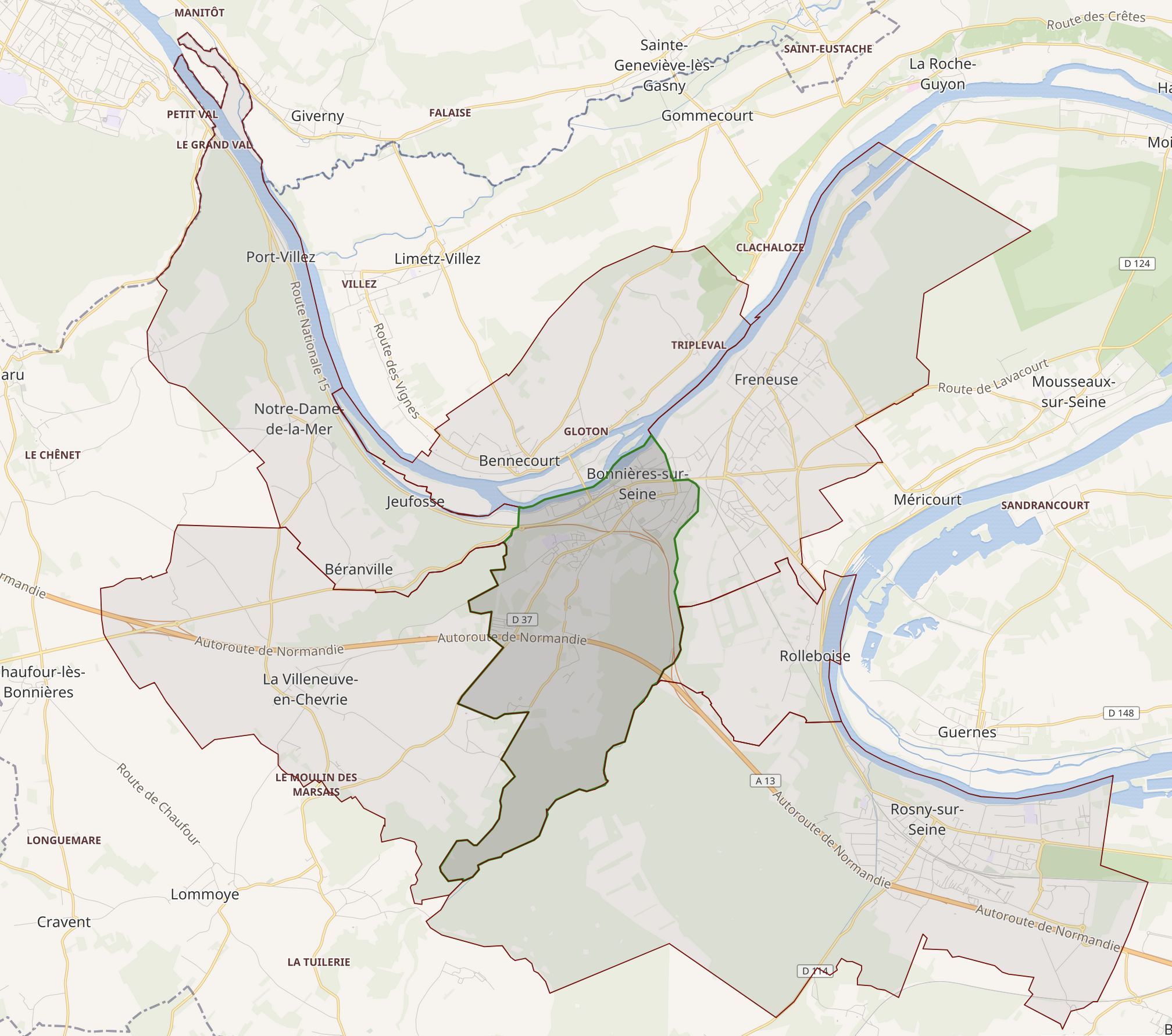 Carte de situation de Bonnières-sur-Seine dans le département des Yvelines