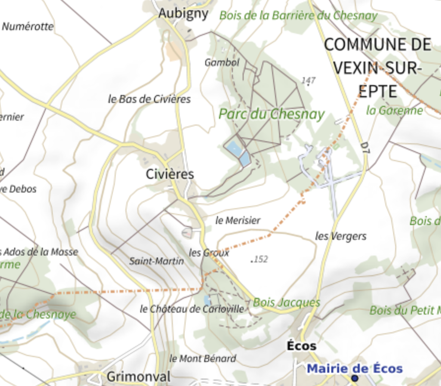 Carte de situation de Civières dans le département de l'Eure