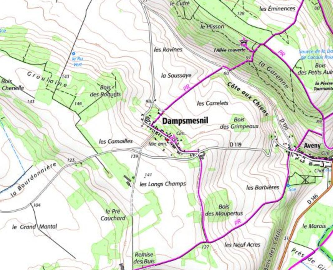 Carte de situation de Dampsmesnil dans le département de l'Eure