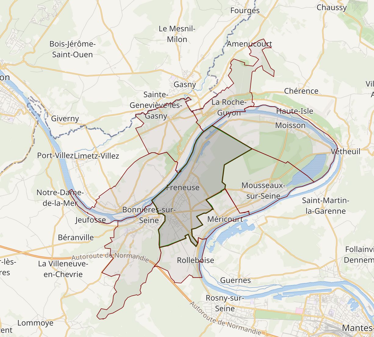 Carte de situation de Freneuse dans le département des Yvelines