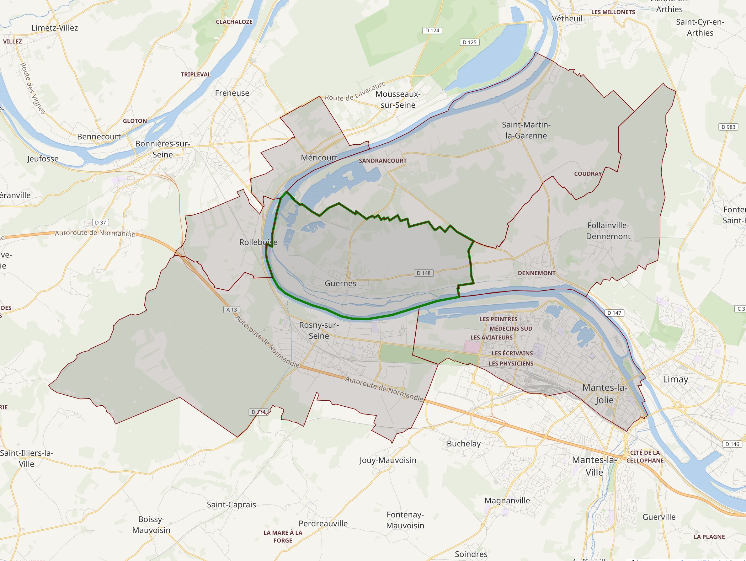Carte de situation de Guernes dans le département des Yvelines