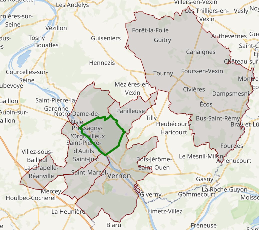 Carte de situation de Pressagny L'Orgueilleux dans l'Eure