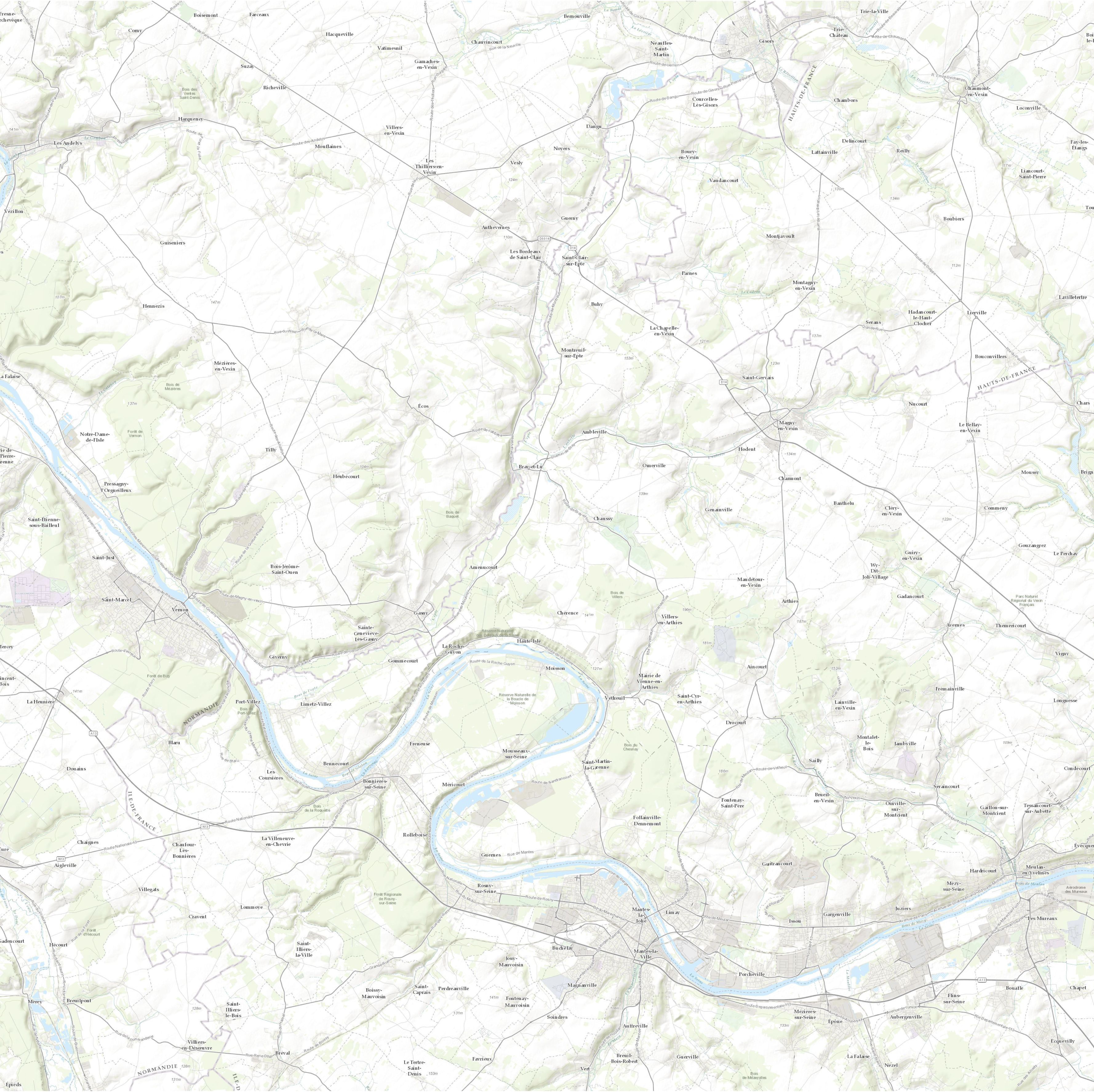 Carte du territoire — Vexin français et vallée de la Seine, autour de Gommecourt et Clachaloze